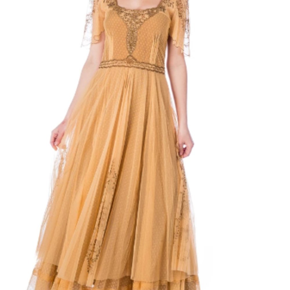 Nataya  Vintage Inspired Gold 1920's Dress-PMNAT1C